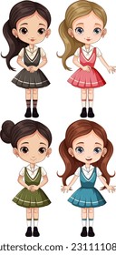 Set of female student cartoon illustration