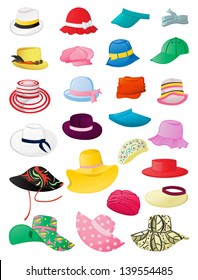 Set of female summer hats isolated on white background