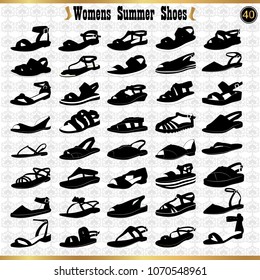 Set of female summer shoes on a light background