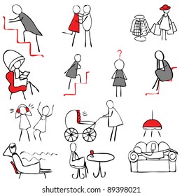 Set of female symbols in doodle style