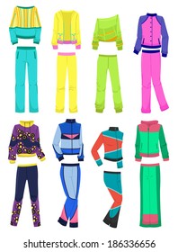 Set of female tracksuits isolated on white background