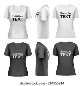 Set of female t-shirts with sample text space. Vector.