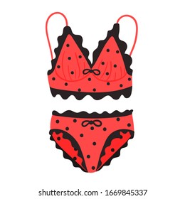 Conjunto de ropa interior femenina aislada sobre un fondo blanco. Gráficos vectoriales.
