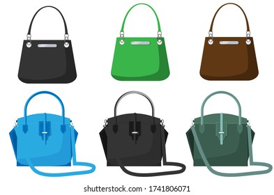 Set of Female Vector Handbags Made of Artificial Leather Isolated on White Background

