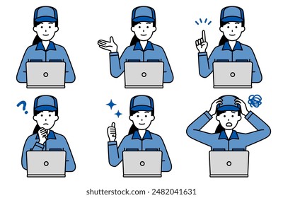 Conjunto de trabajadoras que trabajan en computadoras portátiles