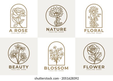 set of feminine flowers beauty logo template