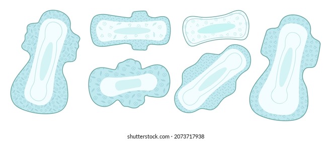 A set of feminine hygiene products for menstruation. Sanitary pads. Vector illustration.