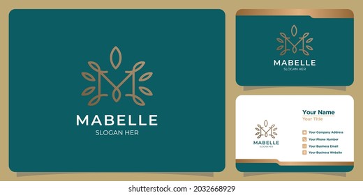 Set of feminine letter M template logos for hand drawn beauty and business cards