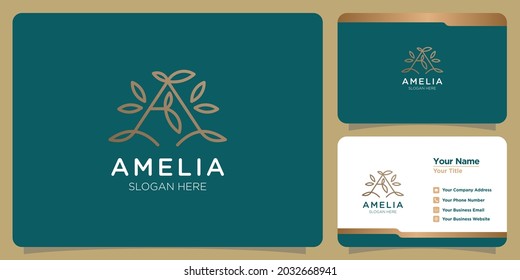 Set of feminine letter A template logos for hand drawn beauty and business cards
