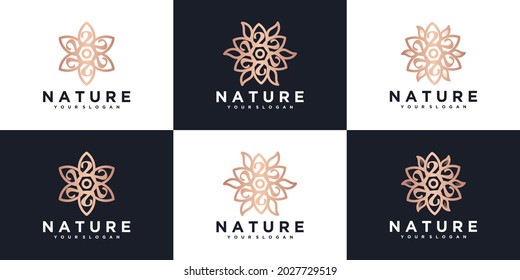 Set of feminine luxury fashion flower logo abstract linear style