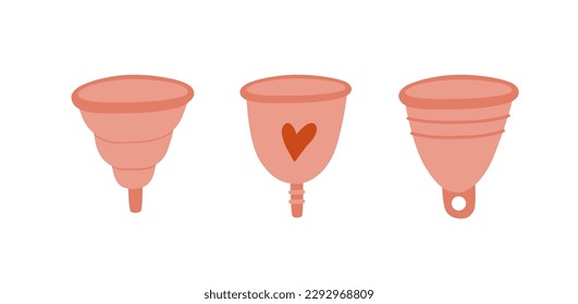 Set of Feminine menstruation cup. Zero waste concept. Hand drawn vector illustrations