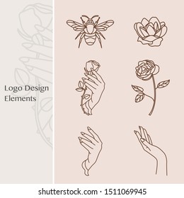 Set of feminine minimalistic logo design elements.