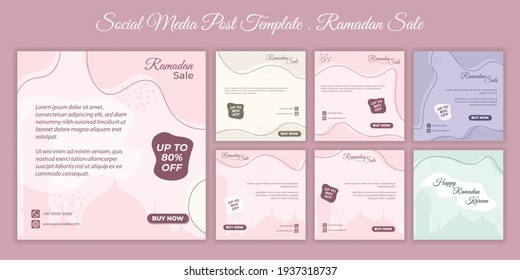 Set of feminine social media post template. Social media post template with feminine design for ramadan event. good template for online advertising design.