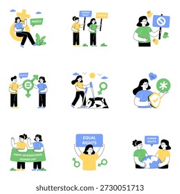 Set von flachen Illustrationen zum Feminismus Day 