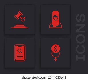 Set Feminism finance, Female rights, Muslim woman hijab and Dating app icon. Vector