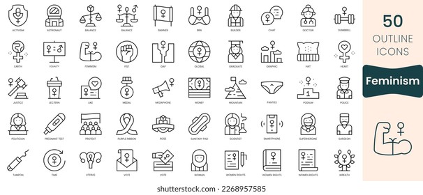 Set of feminism icons. Thin linear style icons Pack. Vector Illustration