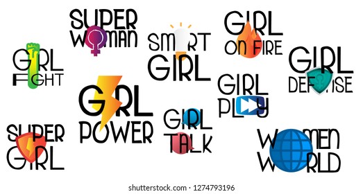 Set of Feminism slogans and inspirational quotes for women. vector illustration image