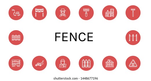 Set Of Fence Icons Such As Lawn Mower, Gate, Gardener, Rake, Military Base, Fences, Fence, Izba , Fence