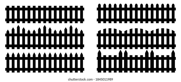 A set of fences. Isolated icons of wooden fences. Flat style vector illustration.