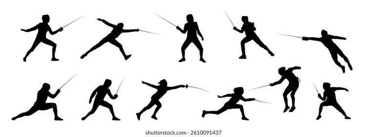 Set of fencing player silhouette