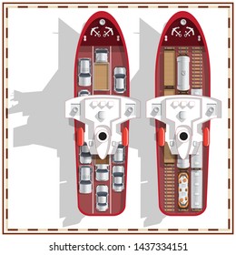 A set of ferries. View from above. Isolated on white background. Vector illustration.