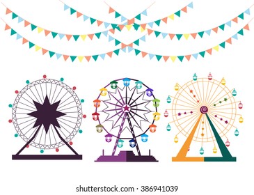 Set of Ferris Wheel from amusement park, vector illustrations