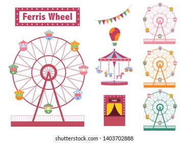 Set of Ferris Wheel colorful from amusement park, vector illustrations