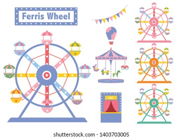 Set of Ferris Wheel colorful from amusement park, vector illustrations