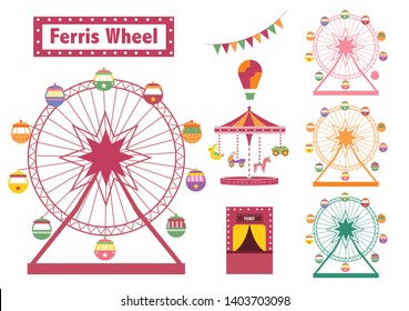 Set of Ferris Wheel colorful from amusement park, vector illustrations