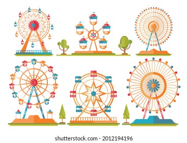 Set of Ferris Wheel colorful from amusement park, vector illustrations