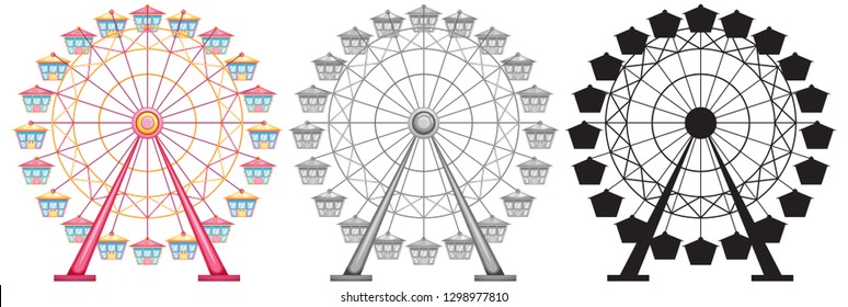 Set of ferris wheel on white backgrond illustration