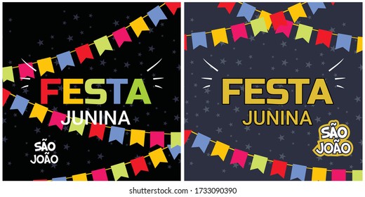 set of Festa Junina Brazil Festival banner or poster. Folklore holiday. Festival fire. Vector illustration. Festa Junina - June party. 