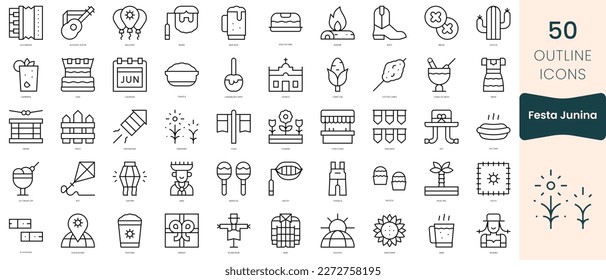 Set of festa junina icons. Thin linear style icons Pack. Vector Illustration