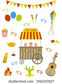 Set for Festa Junina village festival in Brazil. Vector flat decoration.