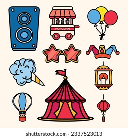 Set of Festival and Carnival SImple Flat Line Illustration