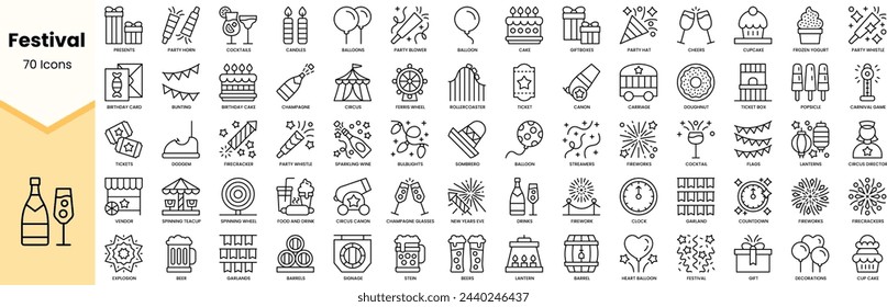 Set of festival icons. Simple line art style icons pack. Vector illustration
