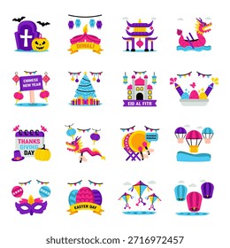 Conjunto de Ilustraciones planas de festivales 