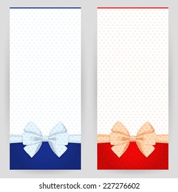 Set of festive background in red and blue colours with white bows