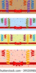 Set of festive background with serpentine and red ribbon. Eps 10