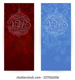 Set of festive backgrounds in dark-red and blue colours with ornamented Christmas decorations with inscriptions 2015 in the center