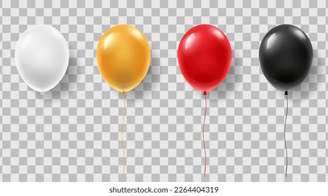 Set of festive balloons in different colors, black, white, red and gold.