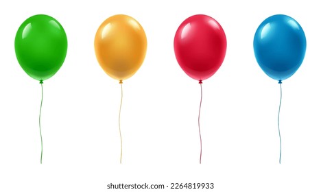 Set of festive balloons in different colors, green; red; blue and gold.