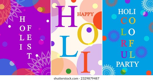 Set of Festive Banner. Holi colorful Background. Festive web Poster. Vector illustration. Holi great art Design. 