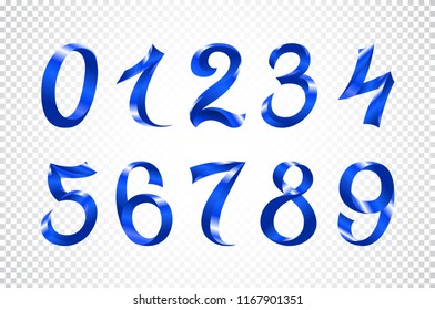 set of festive blue ribbon digits vector. iridescent gradient number geometric design on white background art