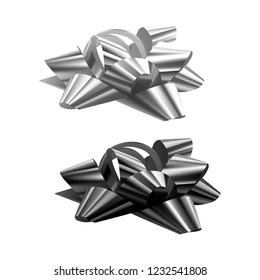 Set of festive bows of black and white colors on white background, vector illustration