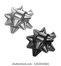 Set of festive bows of black and white colors on white background, vector illustration