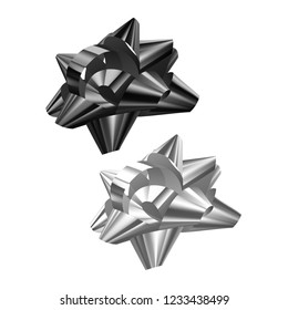 Set of festive bows of black and white colors on white background, vector illustration