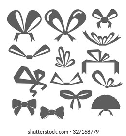 set festive bows in different shapes. Silhouettes of bows of different shapes.