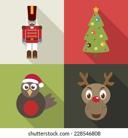 set of festive christmas card decorations with long shadows
