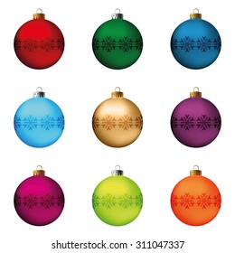 Set of festive Christmas decorations for the Christmas tree. Isolated objects, vector, illustration